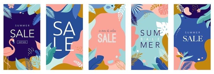 collection of abstract background designs, summer sale, social media promotional content. vector illustration