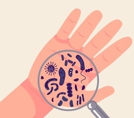 hand germs under magnifier glass. illustration isolated