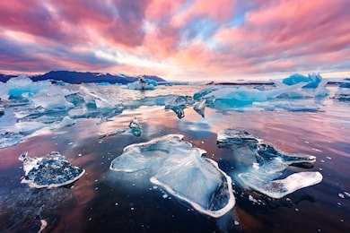 incredible landscape with icebergs in jokulsarlon glacial lagoon. vatnajokull national park, southeast iceland, europe.