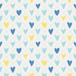cute seamless pattern with hand drawn hearts and plaid. abstract romantic background. vector illustration