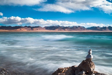 landscape of zhaxi island in namtso lake