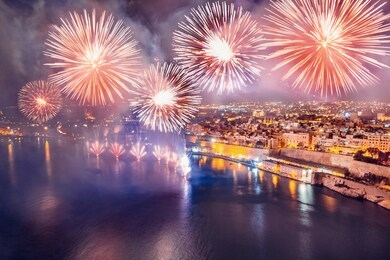 festival of fireworks in valletta, malta. travel concept.