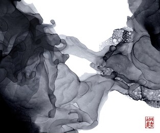 abstract background with black ink pattern on white. abstract black ink wash painting. traditional japanese ink wash painting sumi-e.  hieroglyphs - eternity, freedom, clarity, way