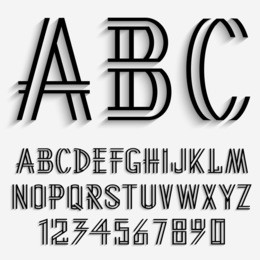 black alphabet letters and numbers with shadow. vector set