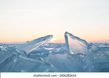 orange sunset on lake baikal
