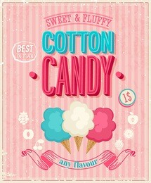 vintage cotton candy poster. vector illustration.