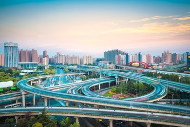 interchange overpass at dusk in shanghai