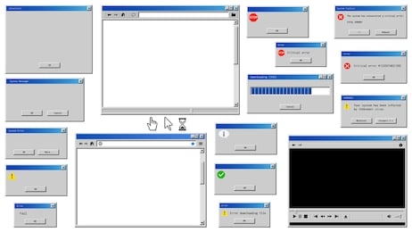 old user interface windows. retro browser and error message popup