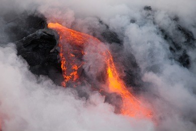 red hot lava flow, big island, hawaii