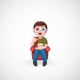 illustration of isolated kids watching a movie with 3d glasses vector