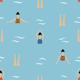 swimming women in the ocean. vector summer illustration