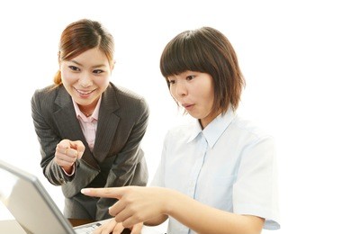 smiling teen girl with teacher