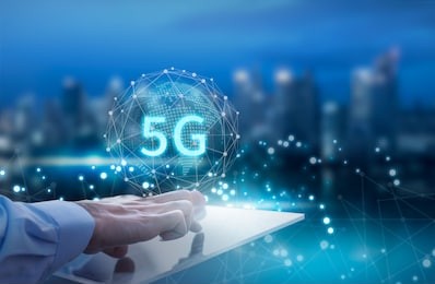 5g network wireless systems and internet of things, smart city and communication network with smartphone in hand and objects icon connecting together, connect global wireless devices.