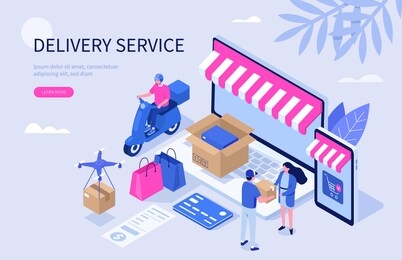 delivery and shopping concept. can use for web banner, infographics, hero images. flat isometric modern vector illustration.