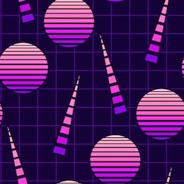 80s style seamless pattern with spheres and light rays. futuristic digital vector wallpaper. vaporwave, retrowave, cyberpunk aesthetics. pink to purple transition.
