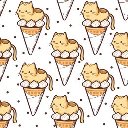 abstract seamless pattern, cute doodle cat ice cream cone seamless pattern on white background, cute character design - vector