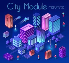 ultraviolet isometric city set 3d module block district city with a street road building skyscraper from the urban infrastructure of vector architecture. modern bright illustration for game design