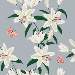 blooming lily flowers garden seamless pattern with cute butterfly for decorative,apparel,fashion,fabric,textile,print or wallpaper,vector illustration