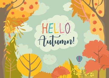 cartoon frame with autumn forest. hello autumn