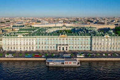 aerial view cityscape of city center, palace square, state hermitage museum (winter palace), neva river. saint petersburg skyline. spb, russia