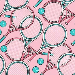 seamless pattern of many tennis rackets and balls, sports equipment