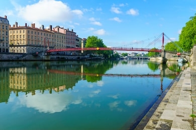the saone river, and saint-gorges bridge, in old lyon, france