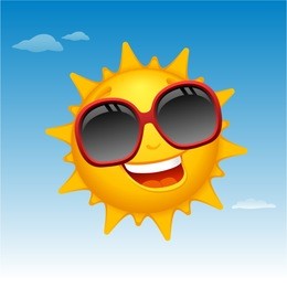 vector happy sun cartoon in blue sky - separate layers for easy editing