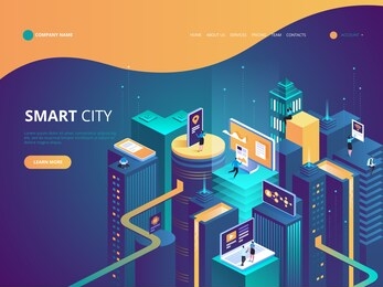 smart city isometric illustration. intelligent buildings. streets of the city connected to computer network. internet of things concept. business center with skyscrapers. 