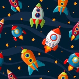 childish seamless pattern with spaceship and stars