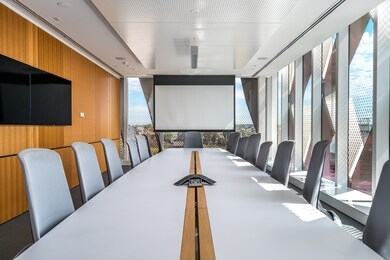 contemporary office meeting room with a projection screen