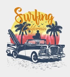 california typography for t-shirt print with surf,beach and retro сar.vintage poster.