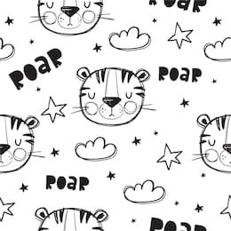 cute tiger vector illustration. hand drawn cute print for posters, cards, t-shirts.  seamless pattern
