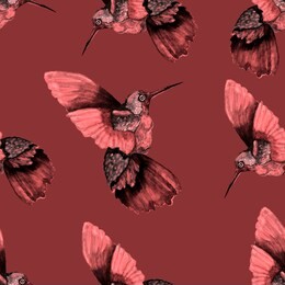 watercolor seamless pattern with hummingbird. watercolor illustration with colorful hummingbird for any kind of design. seamless fabric texture. 