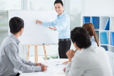 image of a businessman presenting a new strategy to his colleagues