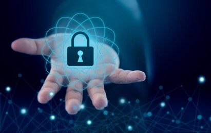 man hand holding smart technology with cyber security concept.protect information data concept