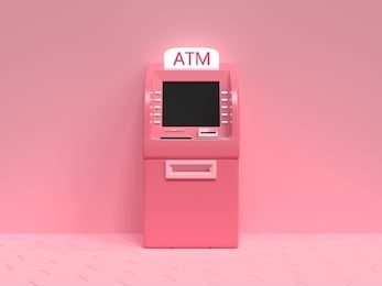 pink atm machine business technology concept 3d render abstract cartoon style