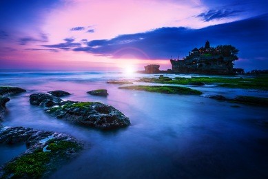 bali landmark tanah lot temple in sunset. bali island, indonesia