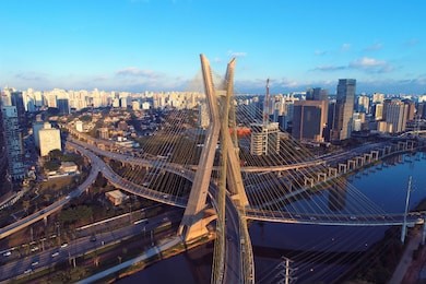 cable-stayed bridge aerial view. são paulo, brazil. business center. financial center. great landscape.