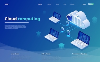 cloud computing concept. cloud computing technology users network configuration isometric advertisement poster. big data flow processing concept, cloud database. cloud technology illustration.