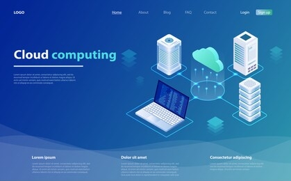 cloud computing concept. cloud computing technology users network configuration isometric advertisement poster. big data flow processing concept, cloud database. cloud technology illustration.