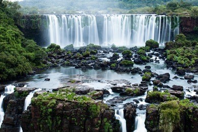 iguassu falls, the largest series of waterfalls of the world, located at the brazilian and argentinian border, view from brazilian side