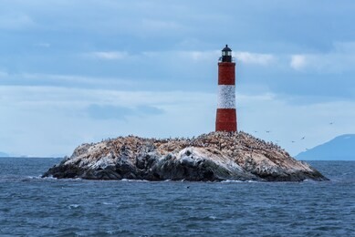 les eclaireurs lighthouse island in the middle of the beagle channel, close to ushuaia city in argentina. tierra del fuego island, patagonia.