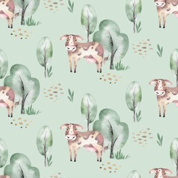 watercolor seamless pattern with cute farm animals with goat, horse, goose and cow. chicken and pig domestic animal illustration.
