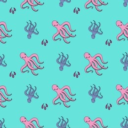 seamless pattern multi-colored octopuses on a blue background.  vector.