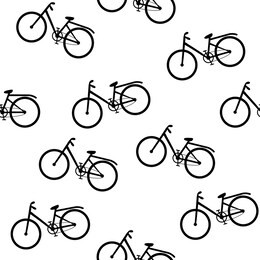 black bike silhouette seamless pattern. vehicle. vector illustration on white background.