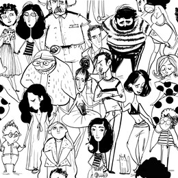 seamless vector black and white pattern with people
