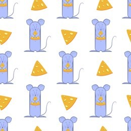 mouse with cheese seamless vector pattern.