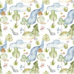 watercolor seamless pattern with natural cartoon cute rural landscape. texture for children's design, birthday, wallpaper, scrapbooking, prints, clothing, fabrics, textiles, packaging.