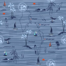 phuket island in thailand paradise seamless pattern of tropical mood ,design for fashion ,fabric,web,wallpaper,wrappig and all prints on retro blue background color