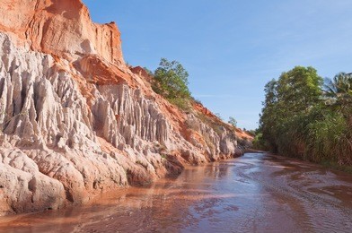 fairy stream canyon. red river between rocks and jungle. mui ne. vietnam